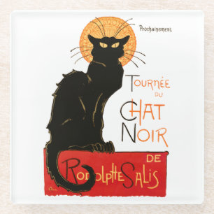 Dessous-de-verre En Verre Affiche Classique Chat Noir de Steinlen en Noir