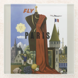 Dessous-de-verre En Verre Affiche de voyage de mode surréaliste Vintage Fly 