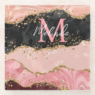 Dessous-de-verre En Verre Agate de séquences noir et rose