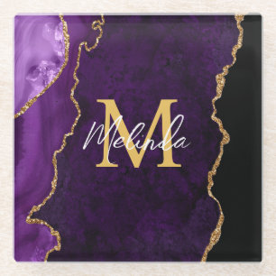 Dessous-de-verre En Verre Agate en marbre violet et or