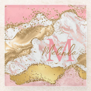 Dessous-de-verre En Verre Agate pailleté or et rose