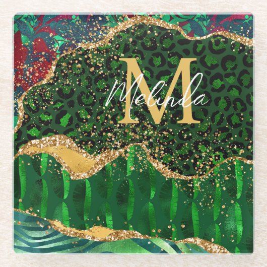 Dessous-de-verre En Verre Agate Poster de animal Safari vert (Devant)