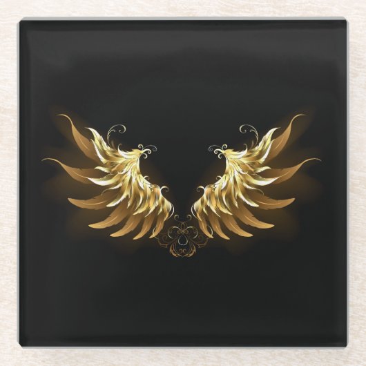 Dessous-de-verre En Verre Ailes d'Ange d'or sur arrière - plan noir (Devant)