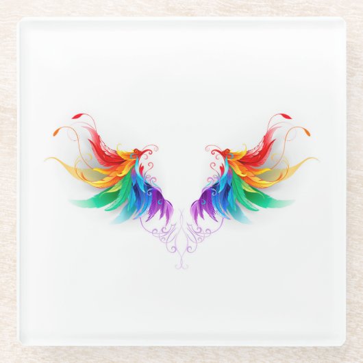 Dessous-de-verre En Verre Ailes fluffy arc-en-ciel (Devant)