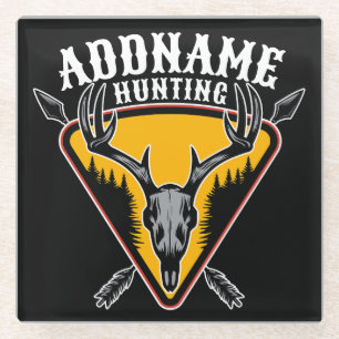 Dessous-de-verre En Verre AJOUTER NOM Hunter Elk Crâne Gros Antlers Chasse a