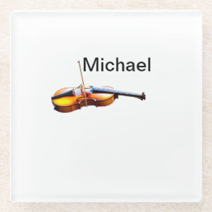 Dessous-de-verre En Verre Ajoutez votre nom texte brun amateur de violon mus