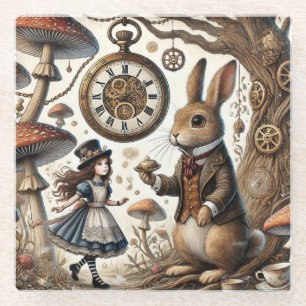 Dessous-de-verre En Verre Alice au pays des merveilles Thé Art lapin blanc