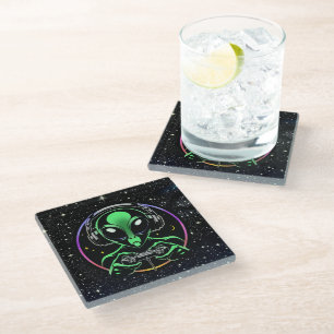 Dessous-de-verre En Verre Alien Lecture de jeux vidéo avec Arrière - plan ét
