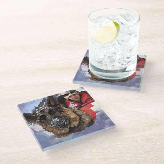 Dessous-de-verre En Verre Allemand Shepard Recherche et Secourt dans la neig (Incliné)