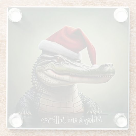 Dessous-de-verre En Verre Alligator amusant à Santa Hat (Dos)
