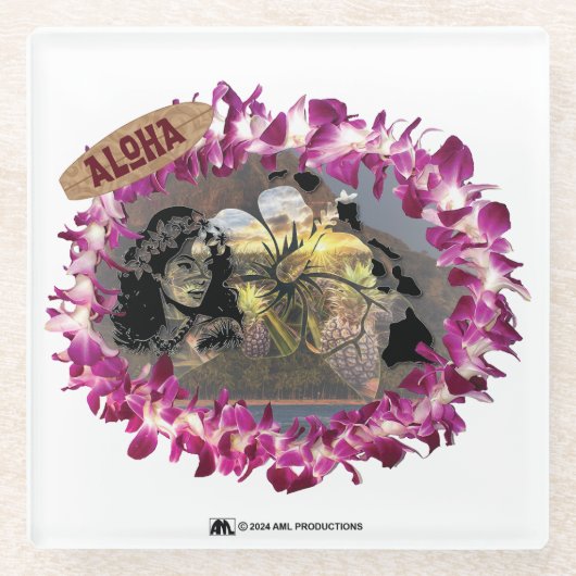 DESSOUS-DE-VERRE EN VERRE ALOHA 33 VERSION 2 (Devant)