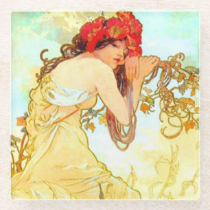 Dessous-de-verre En Verre Alphonse Mucha Art Nouveau Été