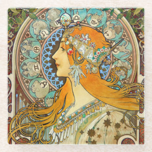 Dessous-de-verre En Verre Alphonse Mucha Art Nouveau Zodiac