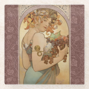 Dessous-de-verre En Verre Alphonse Mucha Fruit Art Nouveau Vintage Jeune Fil
