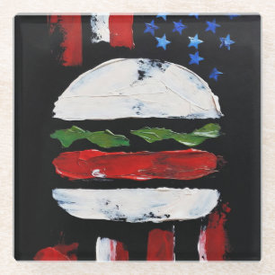 Dessous-de-verre En Verre America Burger (Peinture noire n°7)