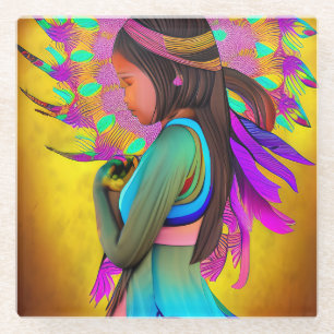 Dessous-de-verre En Verre Amérindienne petite fille IA Art