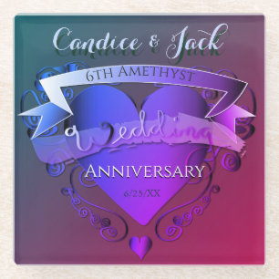 Dessous-de-verre En Verre Améthyste du 6e anniversaire de l'Mariage