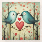 Dessous-de-verre En Verre Amour des oiseaux 3 (Devant)