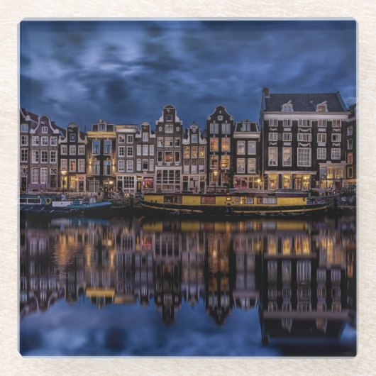 Dessous-de-verre En Verre Amsterdam avec les canaux à Dusk (Devant)