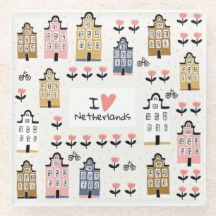 Dessous-de-verre En Verre Amsterdam Vintage : Illustration de ville traditio