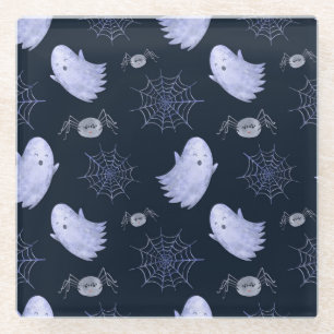 Dessous-de-verre En Verre Amusant Motif d'Halloween Spider Fantôme.