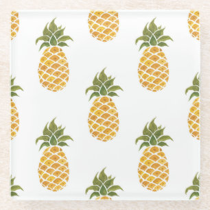 Dessous-de-verre En Verre Ananas peint à la main, arrière - plan aquarelle.