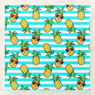 Dessous-de-verre En Verre Ananas Tropical : Motif de lunettes de soleil Retr