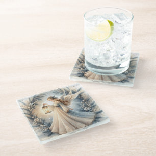 Dessous-de-verre En Verre Ange céleste d'hiver Lanterne de paix
