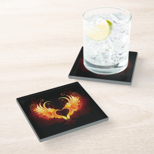 Dessous-de-verre En Verre Angel Fire Heart with Wings (Incliné)