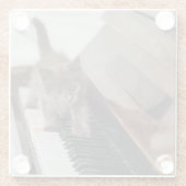 Dessous-de-verre En Verre Animaux de bébés cutest | Kitten sur piano (Dos)