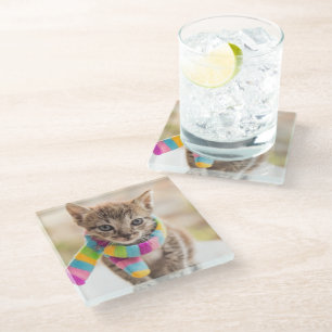 Dessous-de-verre En Verre Animaux de bébés cutest Tabby Kitten Écharpe arc