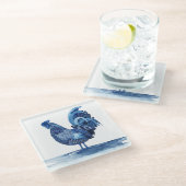 Dessous-de-verre En Verre Animaux de ferme bleu Cobalt - Coq (Incliné)