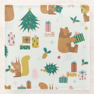 Dessous-de-verre En Verre Animaux de la forêt de Noël : Vibe Vintage