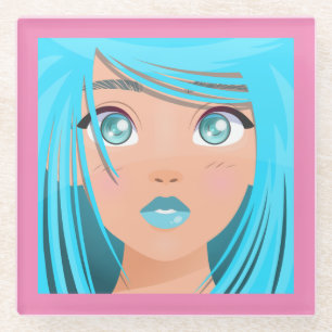 DESSOUS-DE-VERRE EN VERRE ANIME CARTOON GIRL