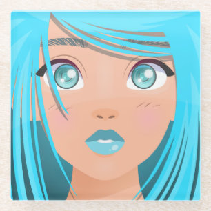 DESSOUS-DE-VERRE EN VERRE ANIME CARTOON GIRL