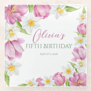 Dessous-de-verre En Verre Anniversaire de enfant de fleurs colorées au print