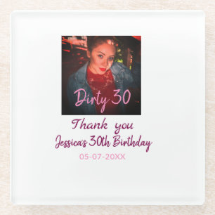 Dessous-de-verre En Verre Anniversaire Dirty 30 ajouter nom rose ajouter pho
