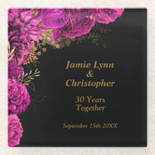 Dessous-de-verre En Verre Anniversaire du Mariage floral rose personnalisé