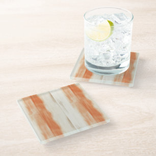 Dessous-de-verre En Verre Anniversaire Rayures Orange Pêche Crème