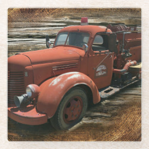 Dessous-de-verre En Verre Antique Fire Truck Vintage Fire
