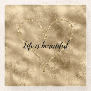 Dessous-de-verre En Verre Antique Gold Parties scintillant Coeur