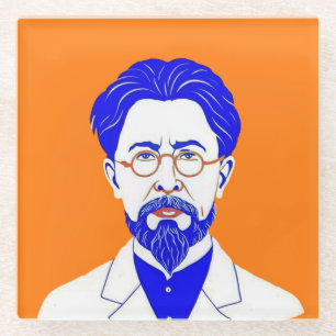 Dessous-de-verre En Verre Anton Chekhov Portrait - Illustration graphique