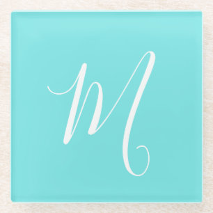 Dessous-de-verre En Verre Aqua Blue Monogramme initial