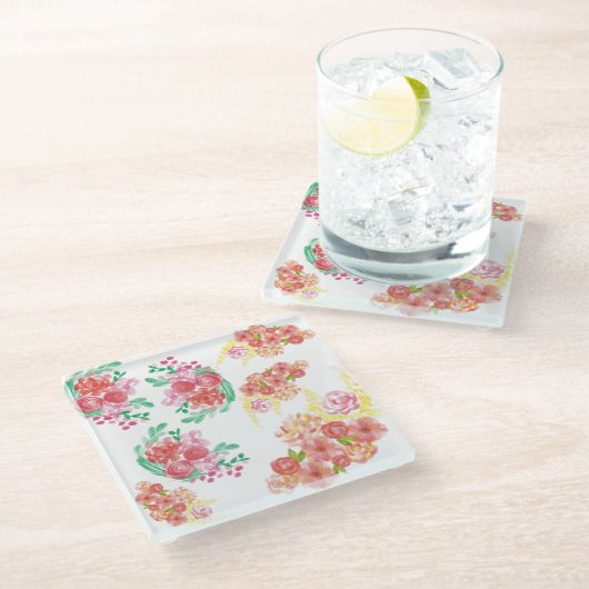 Dessous-de-verre En Verre Aqua flowers (Incliné)