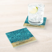 Dessous-de-verre En Verre Aqua Gold Glitzy Parties scintillant (Incliné)