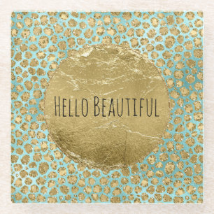 Dessous-de-verre En Verre Aqua Mint Gold Glitz Parties scintillant Leopard