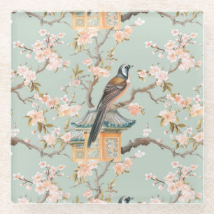 Dessous-de-verre En Verre Aqua Pink Bird & Blossom Chinoiserie Dessous de ve
