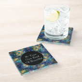 Dessous-de-verre En Verre Aqua Turquoise Gold Peacock Feathers (Incliné)