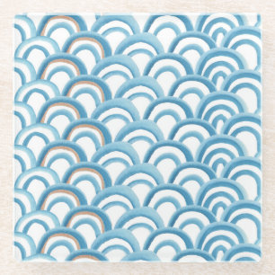 Dessous-de-verre En Verre Aquarelle à vague bleue, peinture transparente.