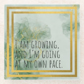 Dessous-de-verre En Verre Aquarelle Affirmation Positive Vert/Or (Devant)